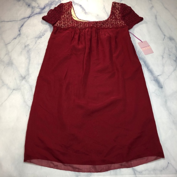 Vivienne Tam DRESS Red Silk Lace Yoke Shift Dress - Picture 2 of 8